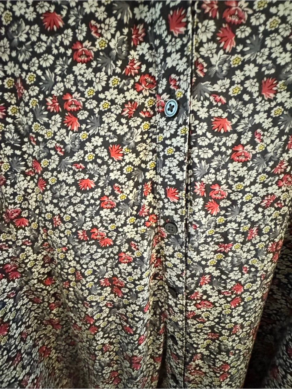 LOFT Pink, White and Black Floral Button-Front Midi Dress